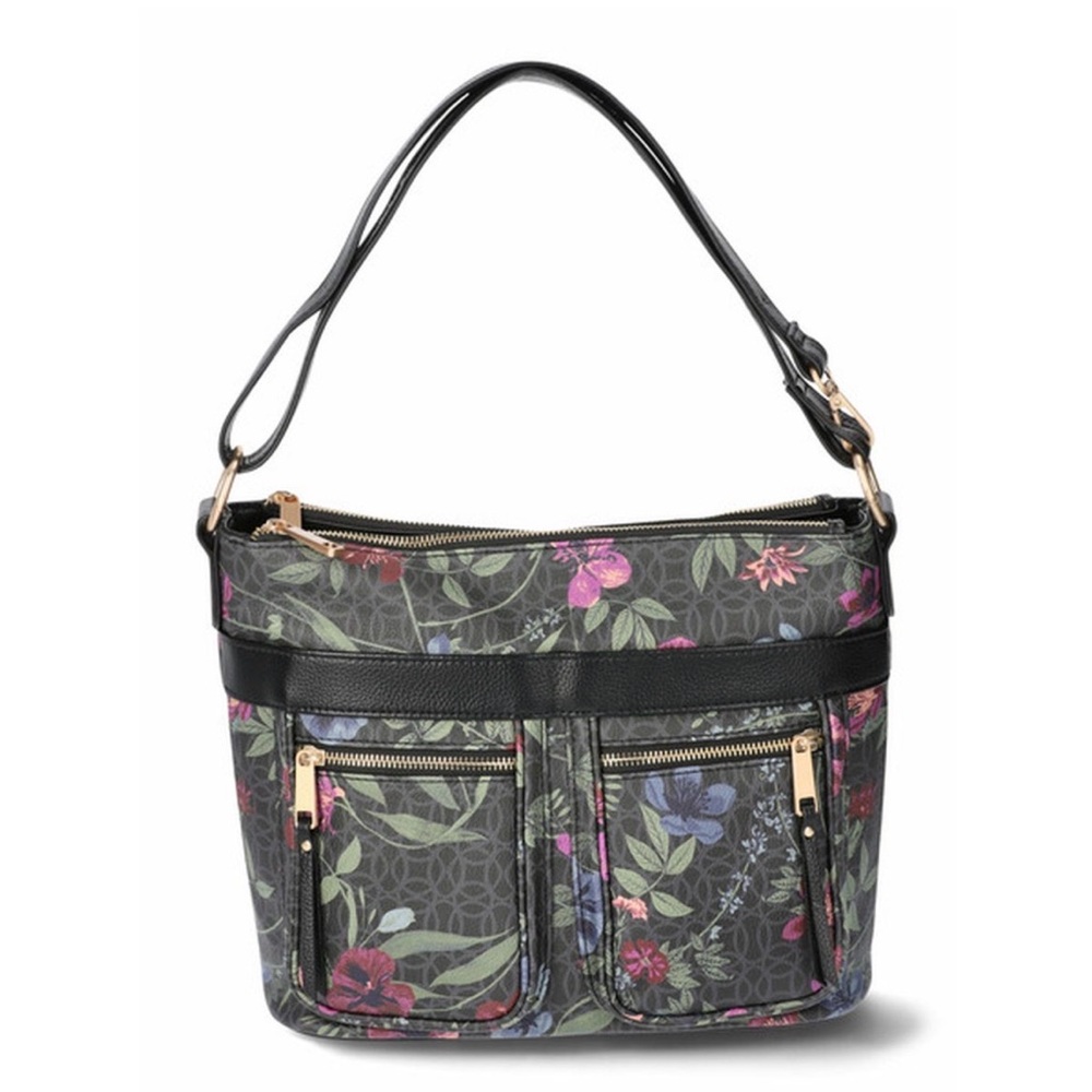Floral Print Faux Leather Tote Crossbody Bag Multi Compartment